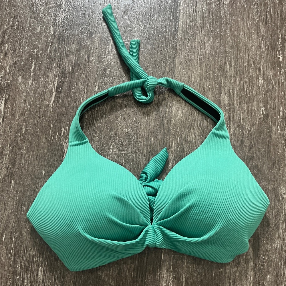 Dip Green Ribbed Halter Bikini Top Tie‎ Knot Swimwear Women's L